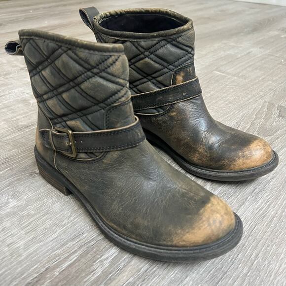 Lucky Brand Booties 7.5 Leather Quilted Nordic Ankle Boots Buckle Boho Western - Picture 1 of 10